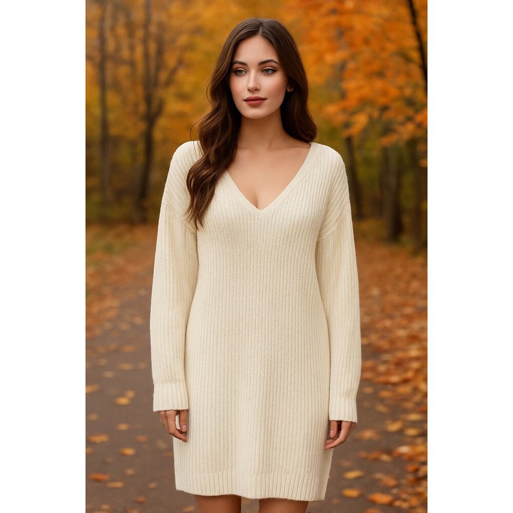 Sundays Oversized Cream V Neck Sweater